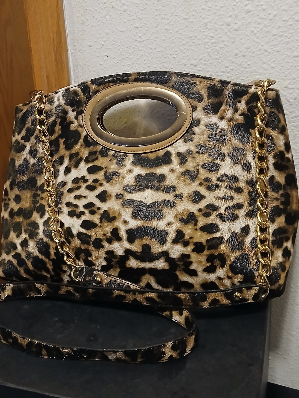 Cato Leopard Print Tote Bag with Gold Chain Detail